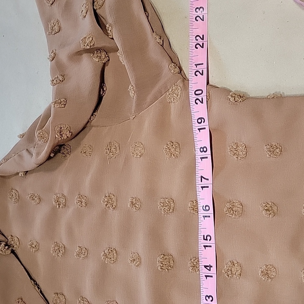 Ubranded Size M Milky Chocolate Brown Swiss Dot Long Sleeve Semi-Sheer Blouse - Picture 7 of 13